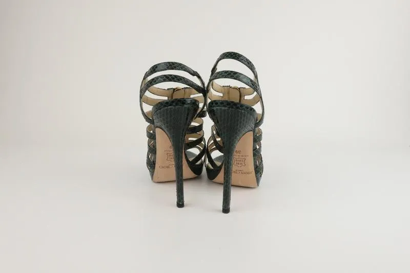 Jimmy Choo Glenys Dark Green Size 39 Zip-Front Gladiator Heel