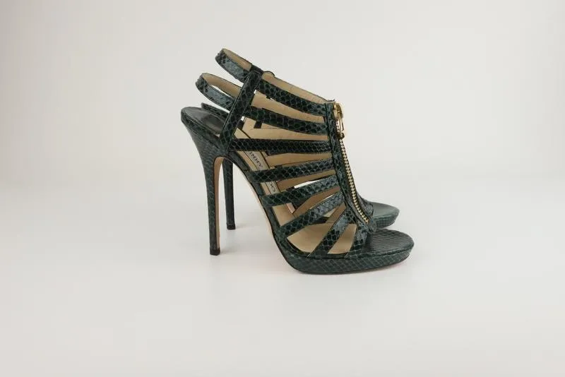 Jimmy Choo Glenys Dark Green Size 39 Zip-Front Gladiator Heel
