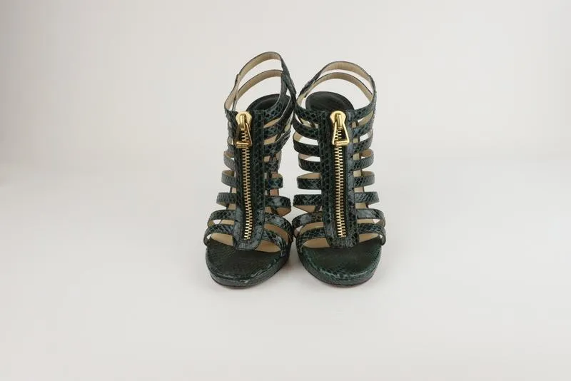 Jimmy Choo Glenys Dark Green Size 39 Zip-Front Gladiator Heel