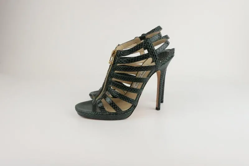 Jimmy Choo Glenys Dark Green Size 39 Zip-Front Gladiator Heel