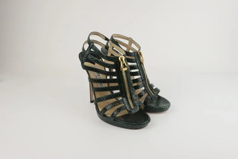 Jimmy Choo Glenys Dark Green Size 39 Zip-Front Gladiator Heel