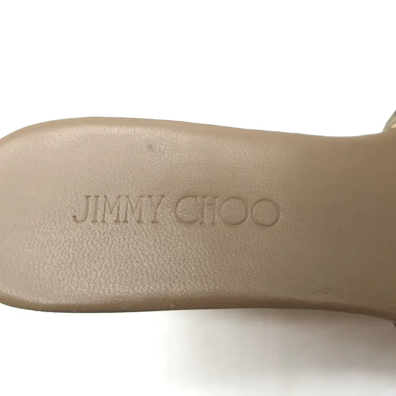 Jimmy Choo Perfume Cork Platform Wedge Sandals Taupe Embossed Leather Size 39