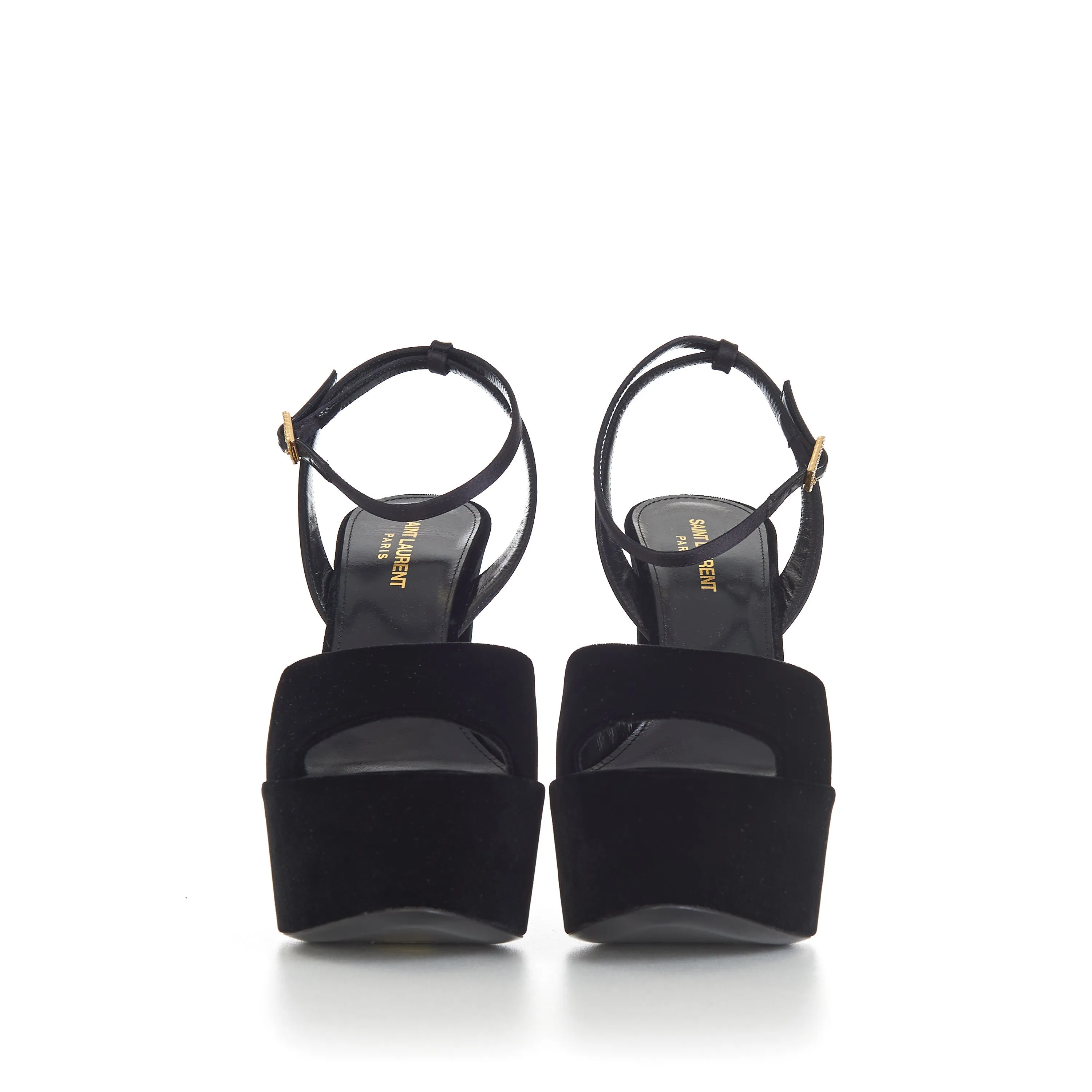 JODIE Black Platform Sandals - Velvet, Peep-Toe, Strass Buckle