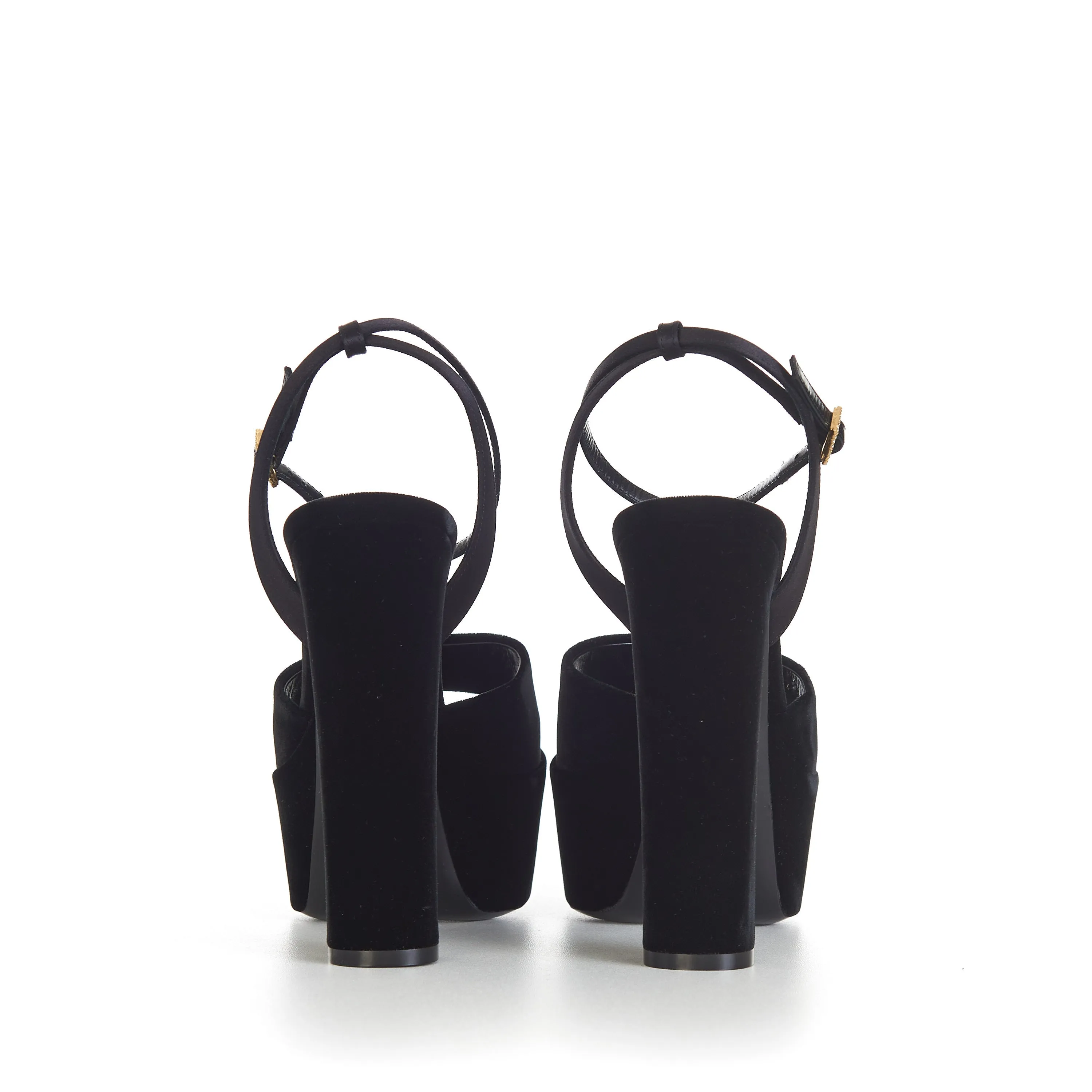JODIE Black Platform Sandals - Velvet, Peep-Toe, Strass Buckle