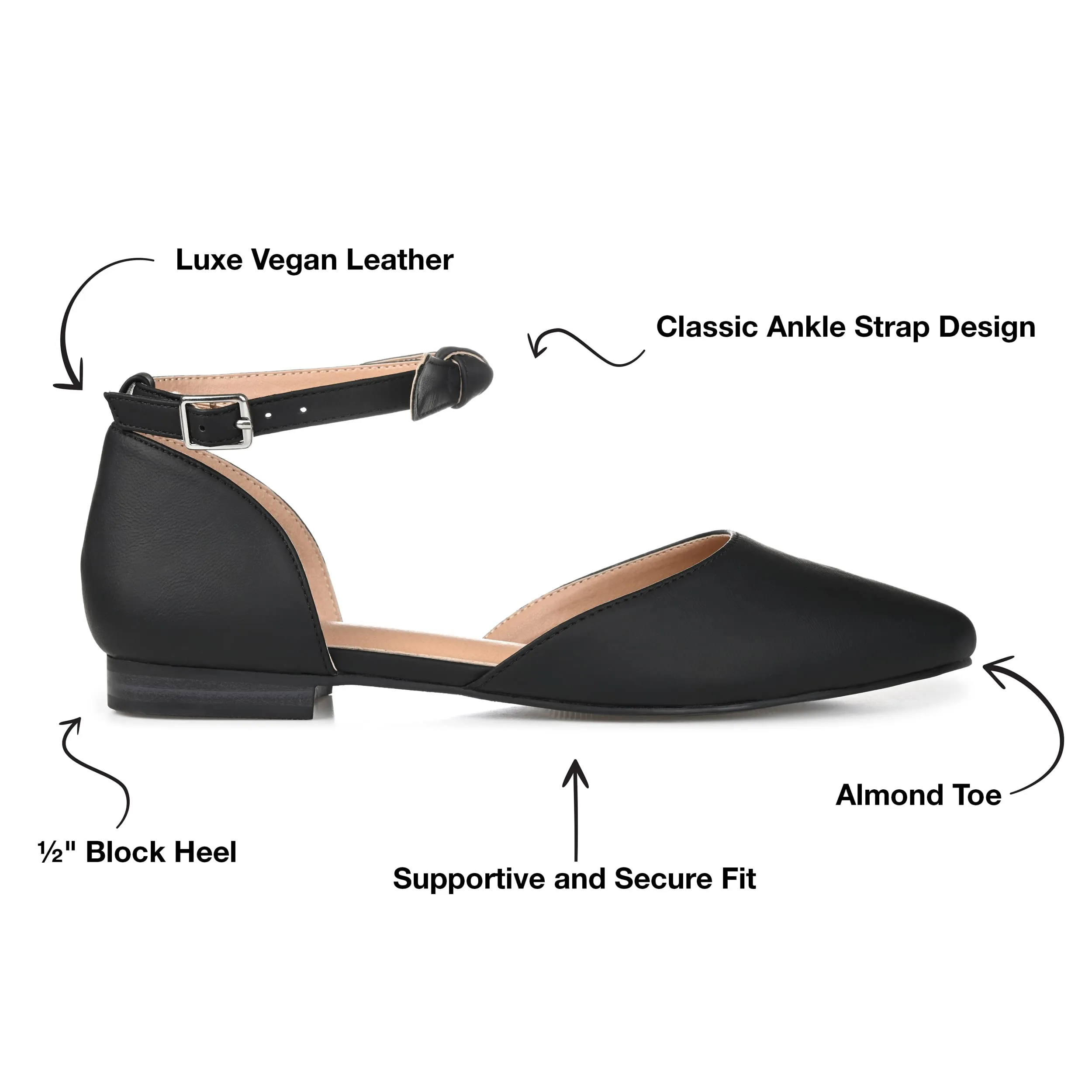 Journee Collection Womens Shoes Vielo Ballet Almond Toe Buckle Flats, Black - Size: 7.5 Wide