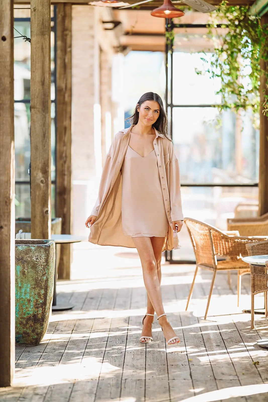 Keeping It business Dress and Button down Shirt Dress Set - Light Taupe