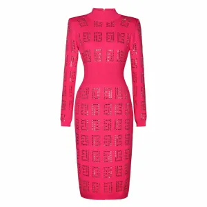 Knitted Round-Neck Dress Rhinestone Slim Fit Midi Dresses