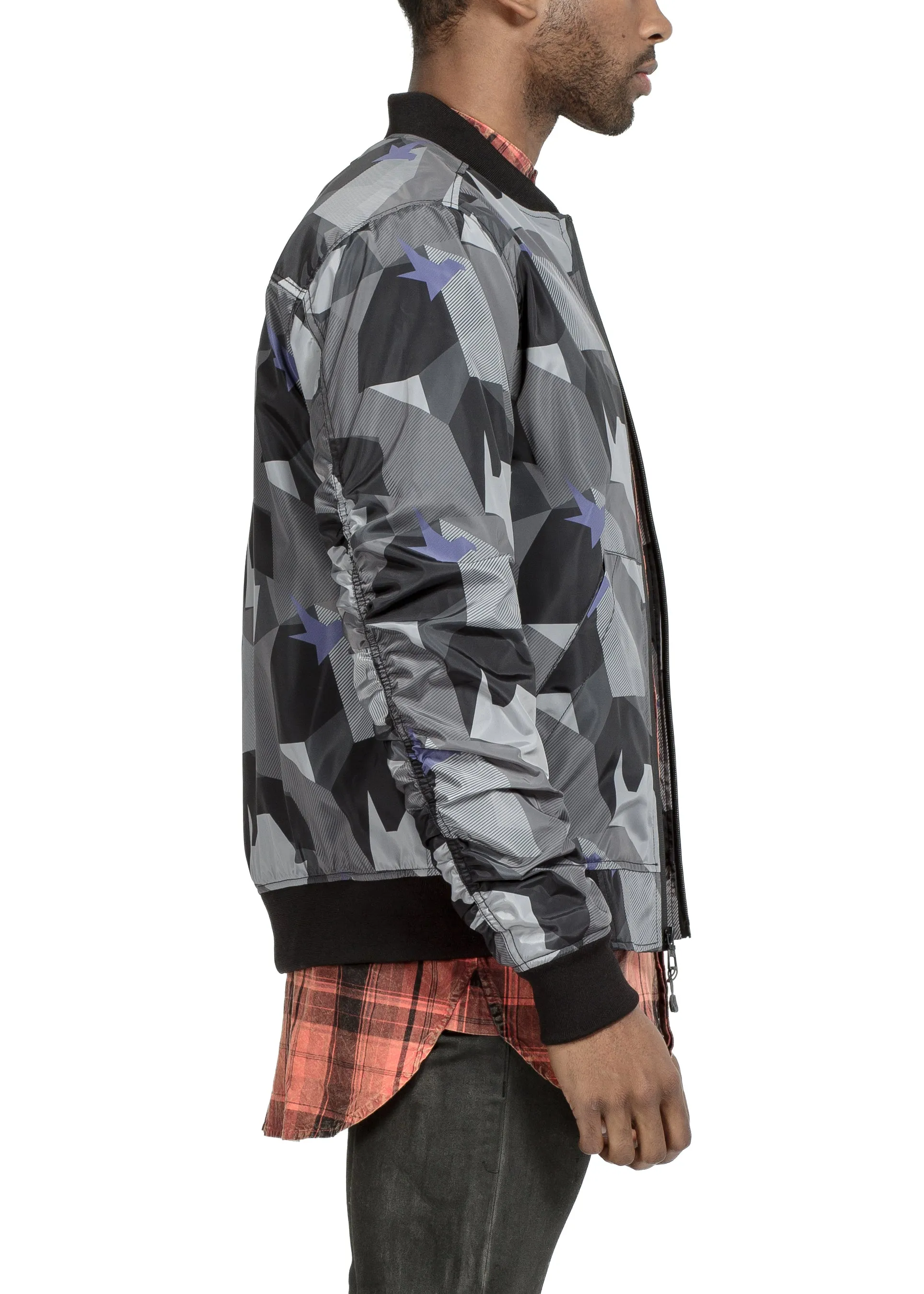 Konus Men's Ma-1 Camo Bomber Jacket in Black