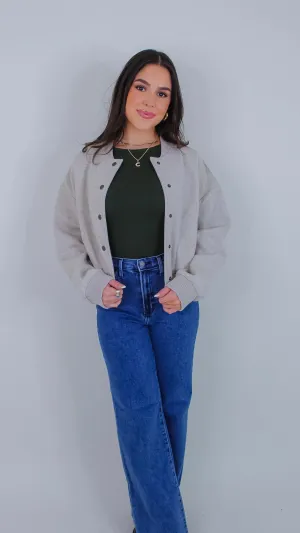 Kourtney Oatmeal Bomber Jacket
