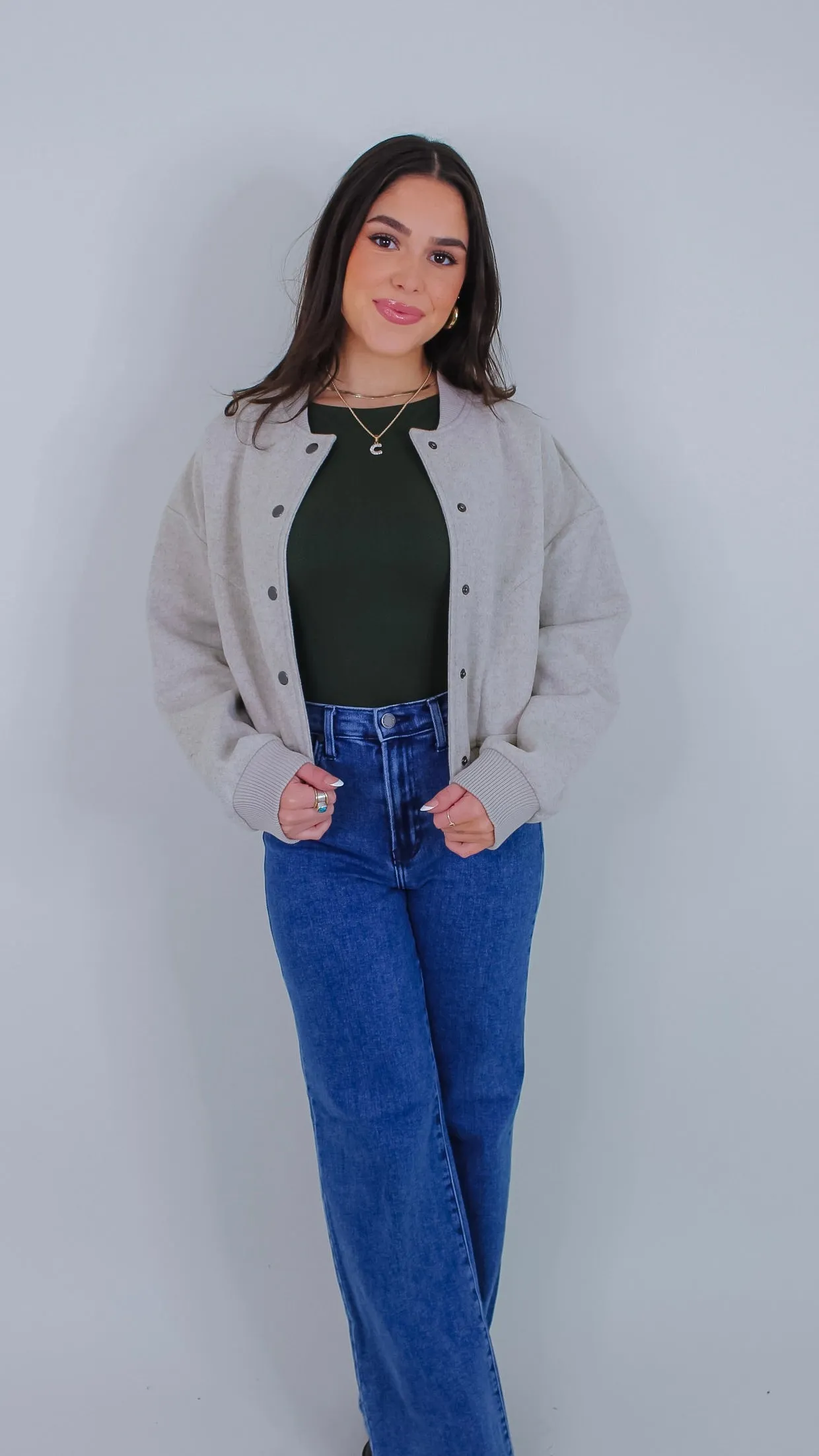 Kourtney Oatmeal Bomber Jacket