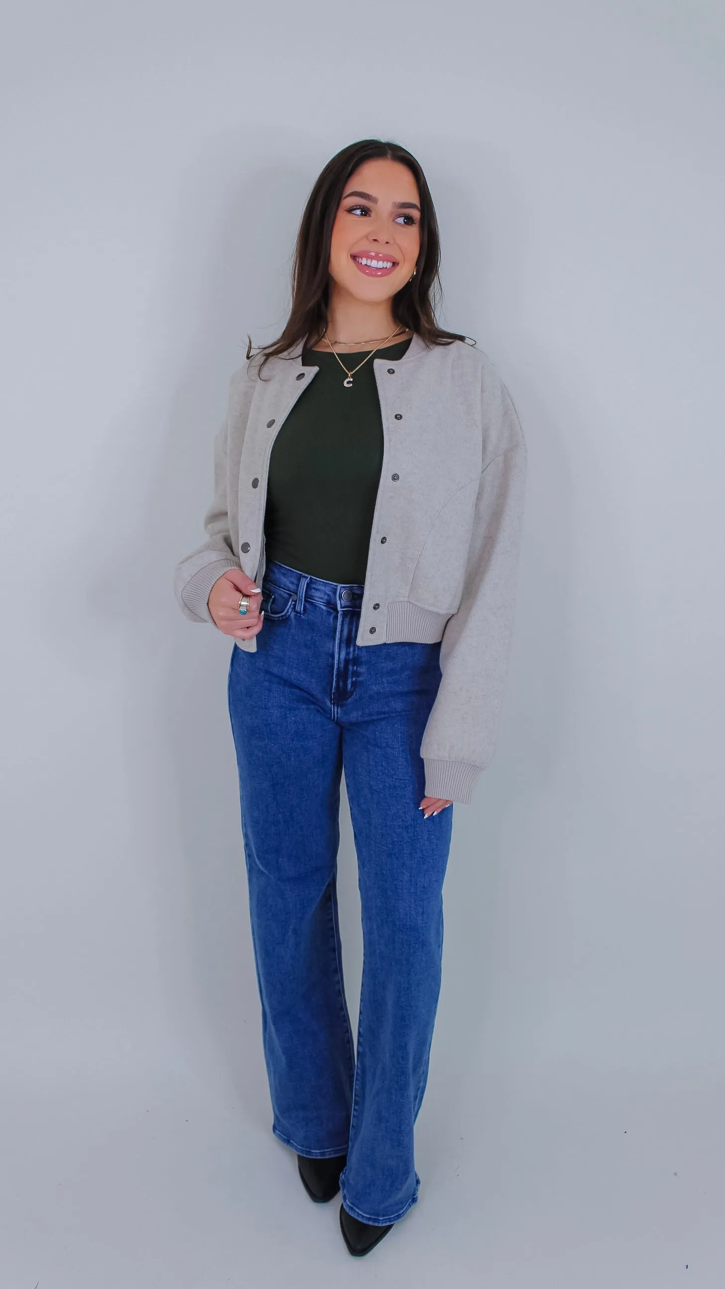 Kourtney Oatmeal Bomber Jacket
