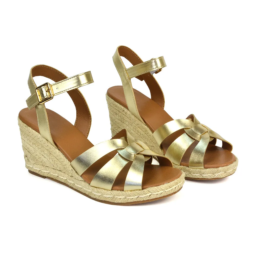Kylie Wedge Heel Ankle Strap Espadrille Sandals in White