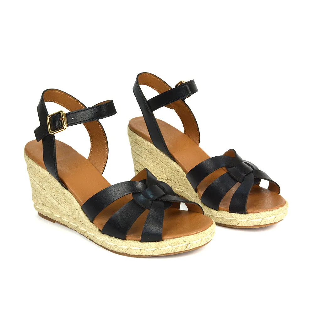 Kylie Wedge Heel Ankle Strap Espadrille Sandals in White