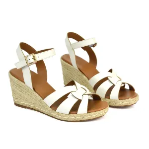 Kylie Wedge Heel Ankle Strap Espadrille Sandals in White