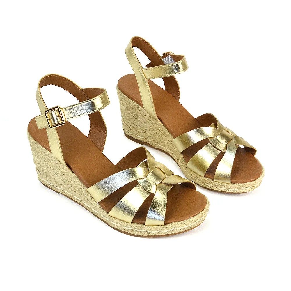 Kylie Wedge Heel Ankle Strap Espadrille Sandals in White