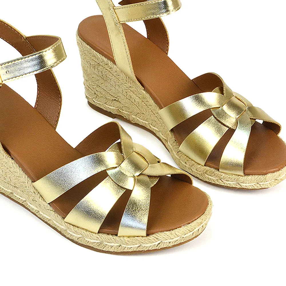 Kylie Wedge Heel Ankle Strap Espadrille Sandals in White