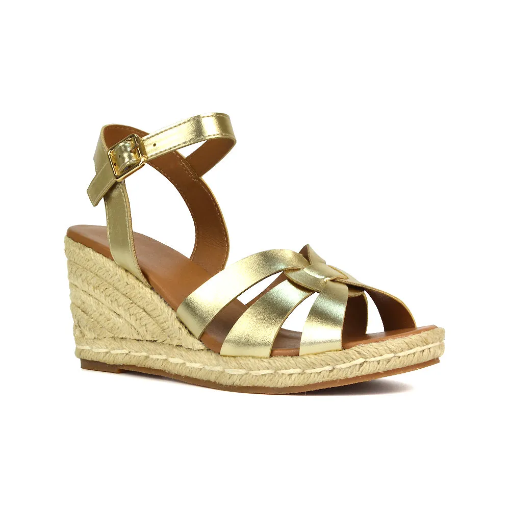 Kylie Wedge Heel Ankle Strap Espadrille Sandals in White