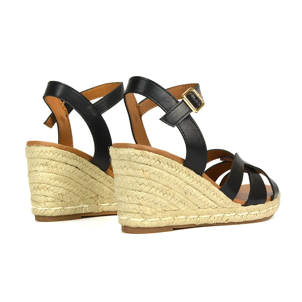 Kylie Wedge Heel Ankle Strap Espadrille Sandals in White