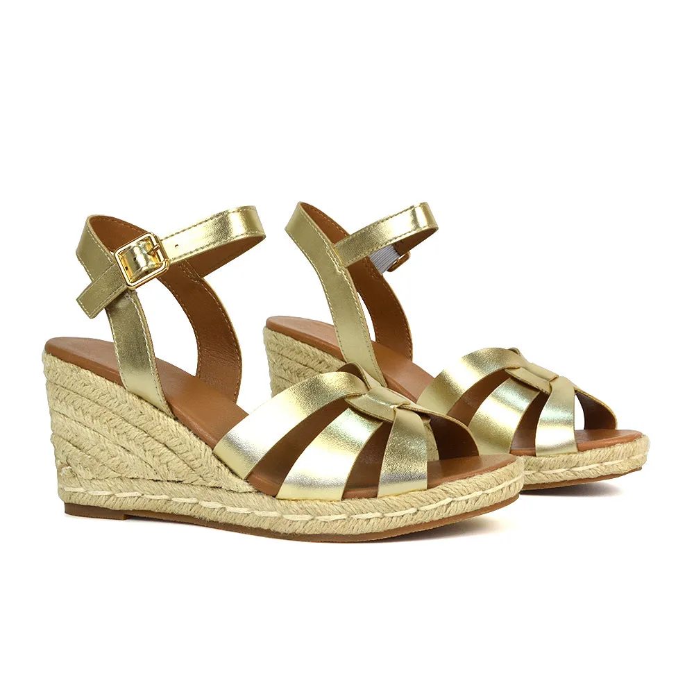 Kylie Wedge Heel Ankle Strap Espadrille Sandals in White