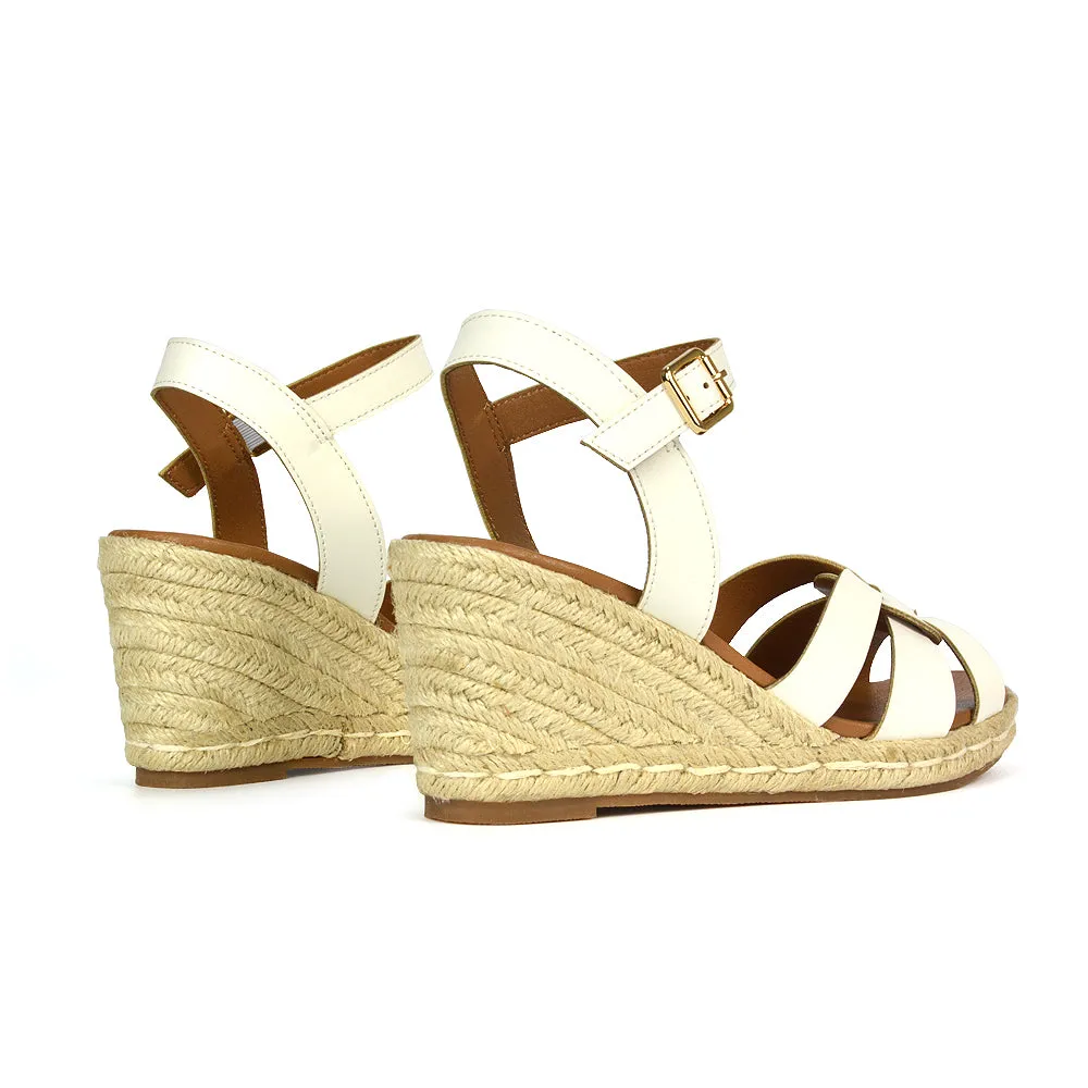 Kylie Wedge Heel Ankle Strap Espadrille Sandals in White