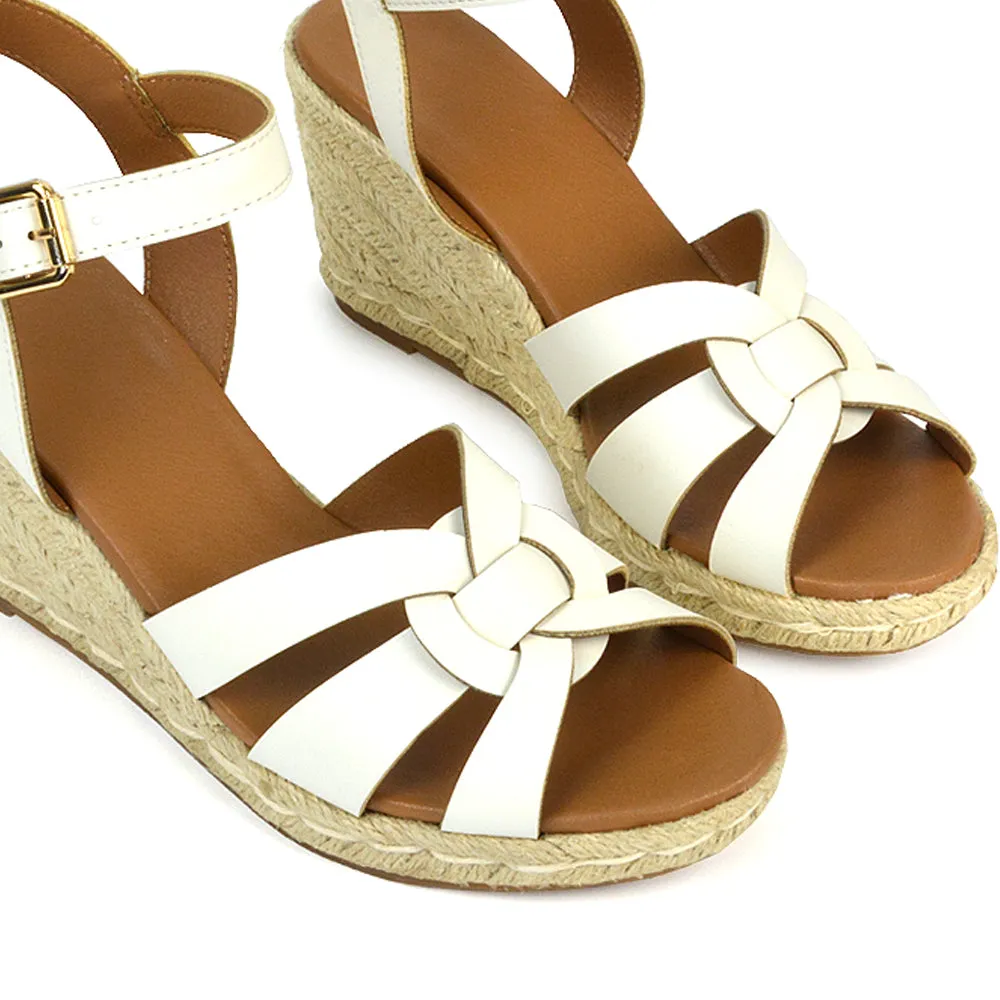 Kylie Wedge Heel Ankle Strap Espadrille Sandals in White
