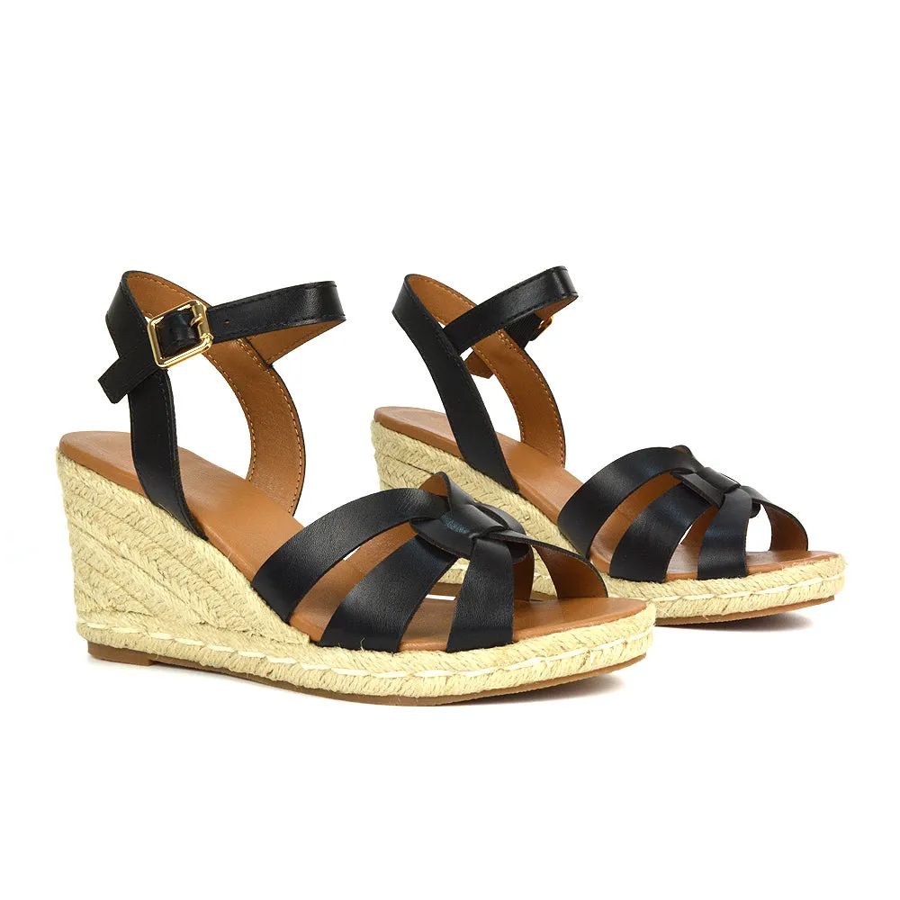 Kylie Wedge Heel Ankle Strap Espadrille Sandals in White