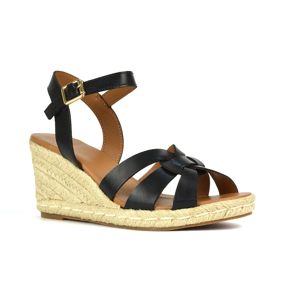 Kylie Wedge Heel Ankle Strap Espadrille Sandals in White