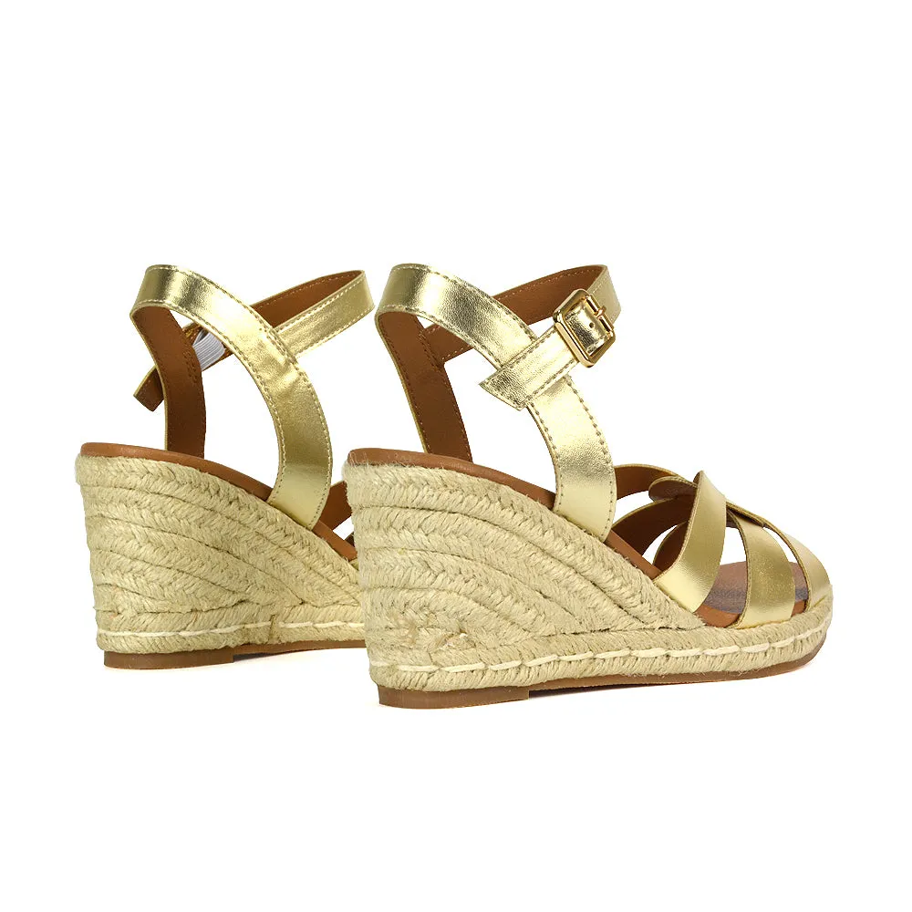 Kylie Wedge Heel Ankle Strap Espadrille Sandals in White