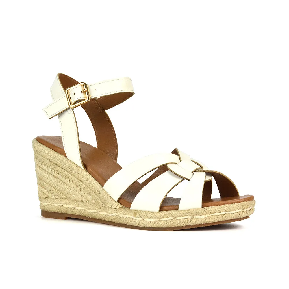 Kylie Wedge Heel Ankle Strap Espadrille Sandals in White