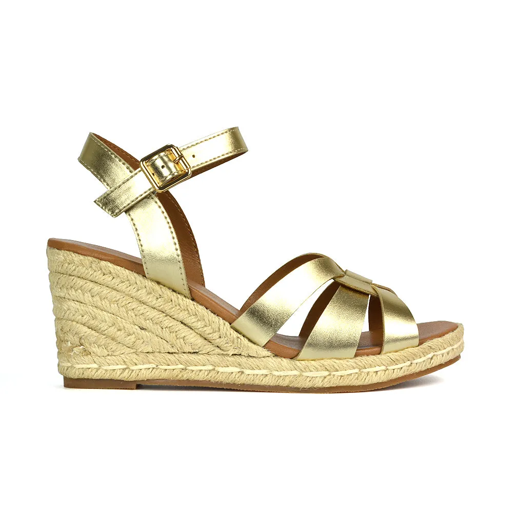 Kylie Wedge Heel Ankle Strap Espadrille Sandals in White