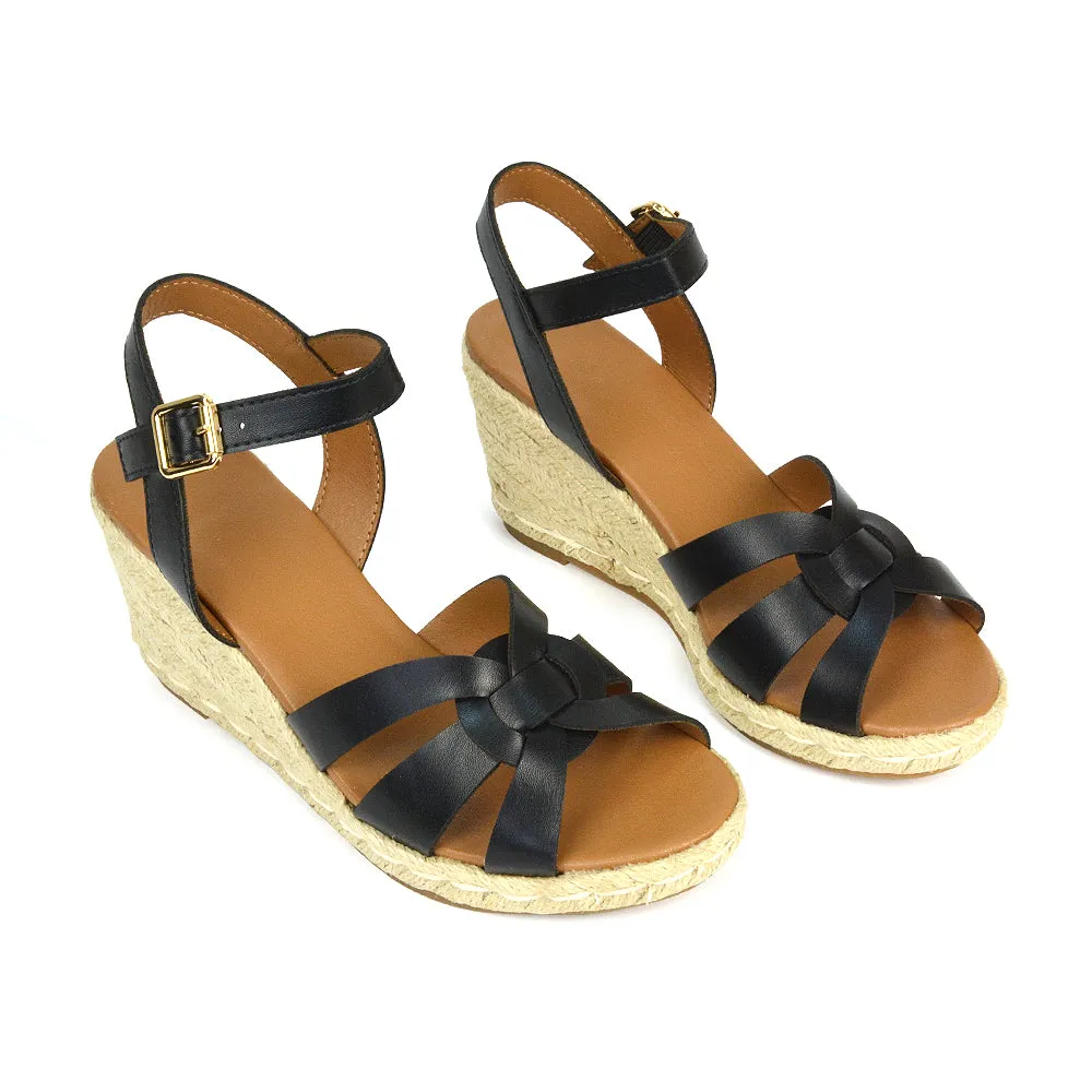 Kylie Wedge Heel Ankle Strap Espadrille Sandals in White