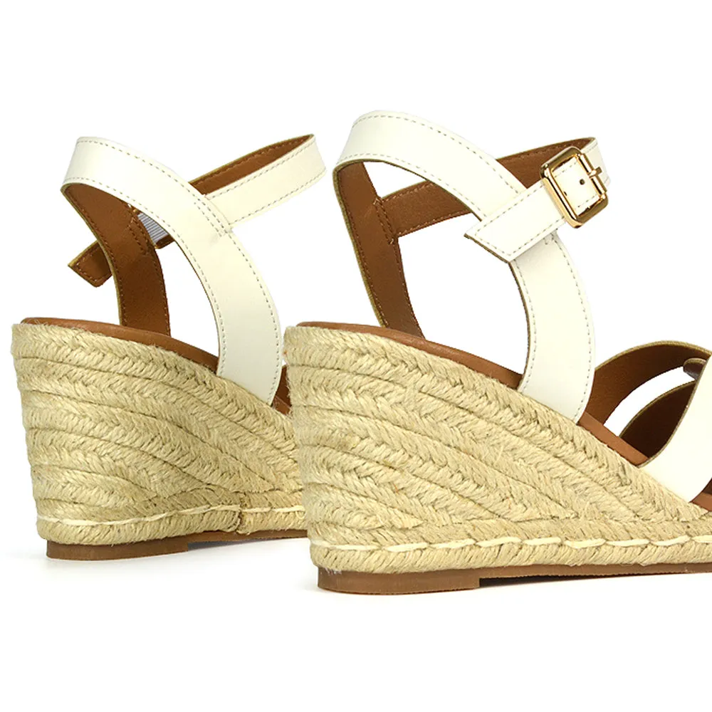 Kylie Wedge Heel Ankle Strap Espadrille Sandals in White