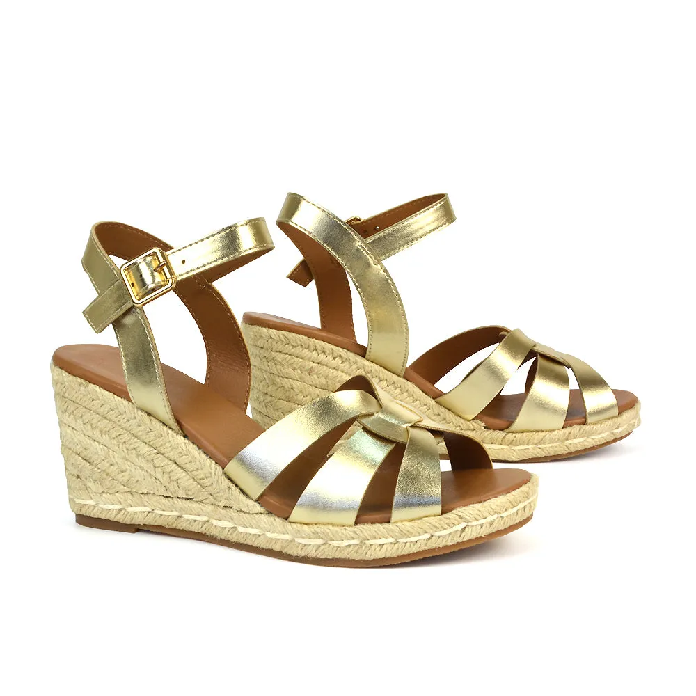Kylie Wedge Heel Ankle Strap Espadrille Sandals in White