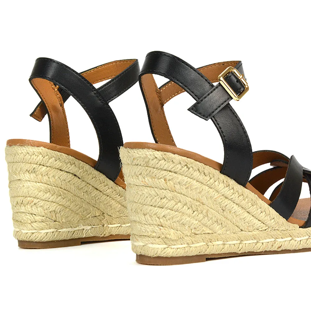Kylie Wedge Heel Ankle Strap Espadrille Sandals in White