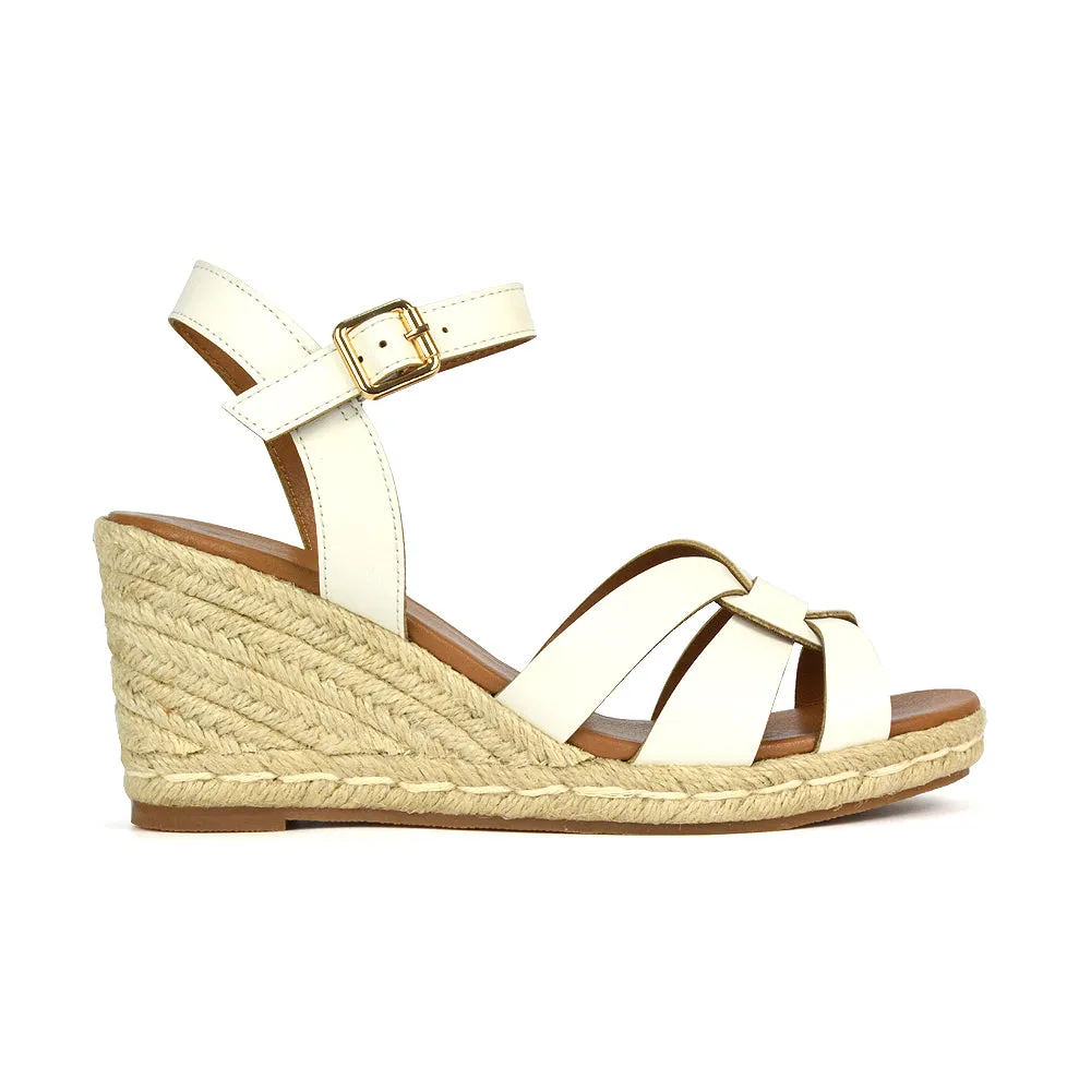 Kylie Wedge Heel Ankle Strap Espadrille Sandals in White