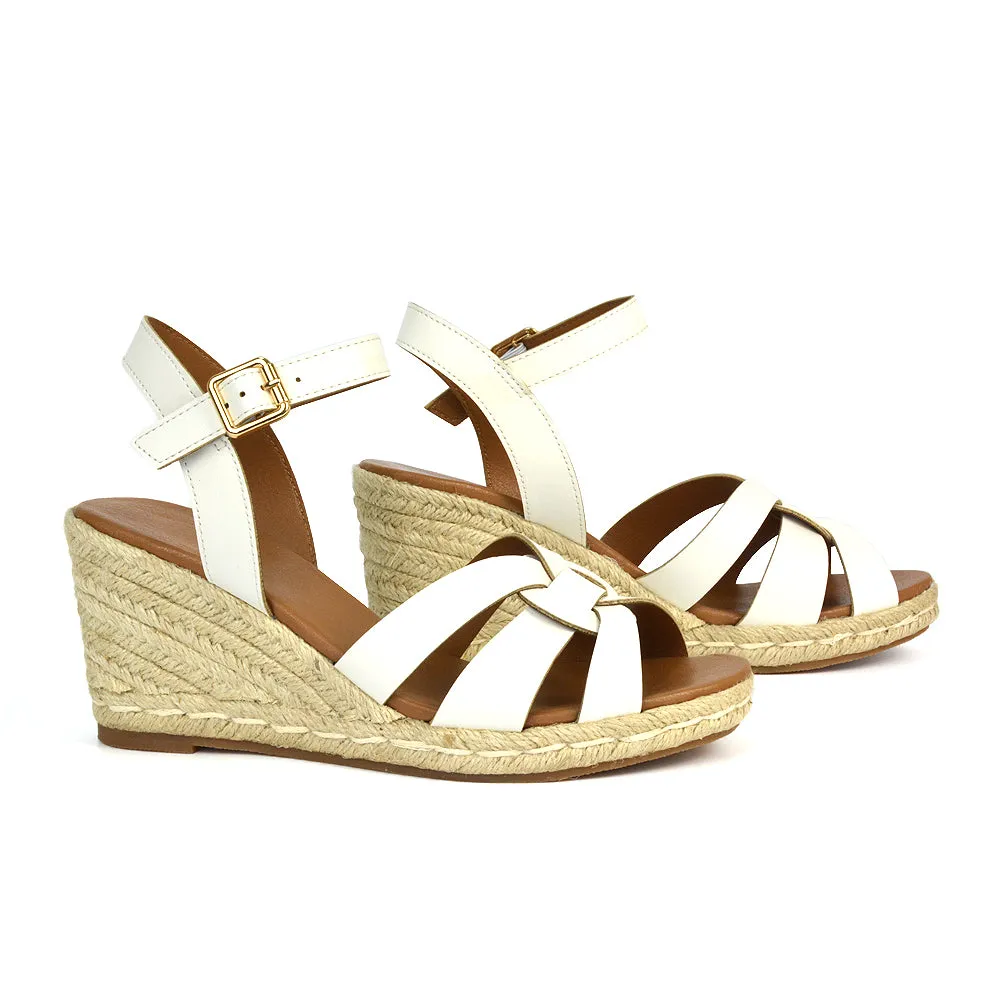 Kylie Wedge Heel Ankle Strap Espadrille Sandals in White