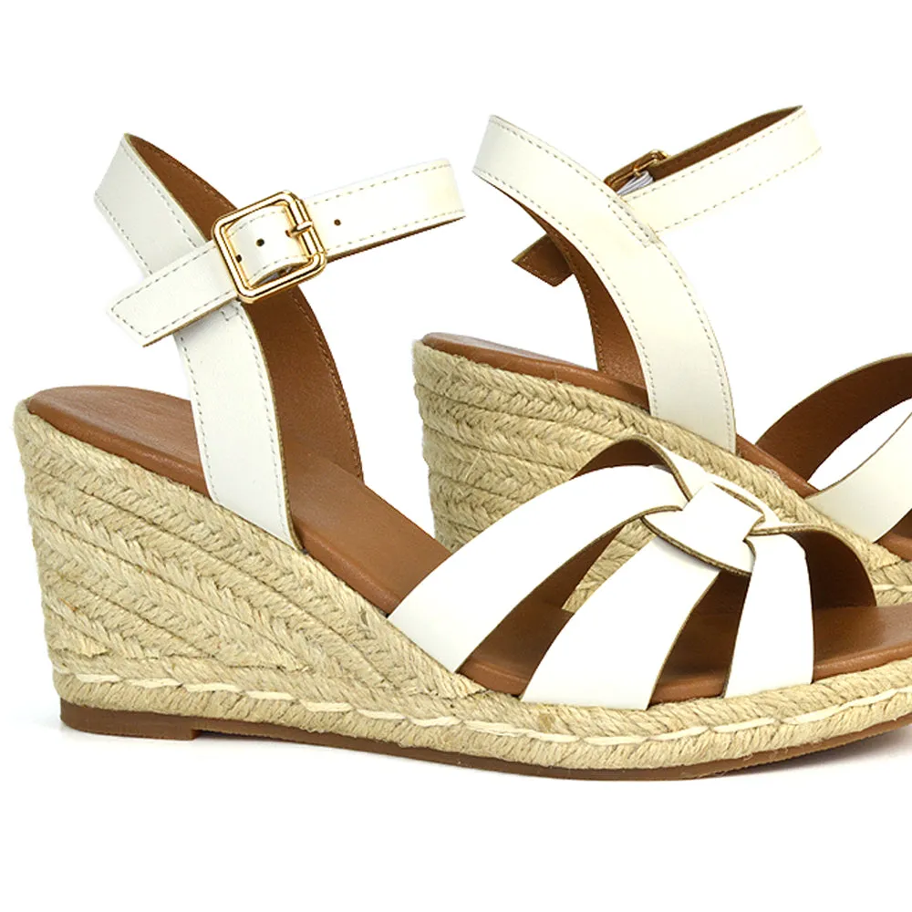 Kylie Wedge Heel Ankle Strap Espadrille Sandals in White