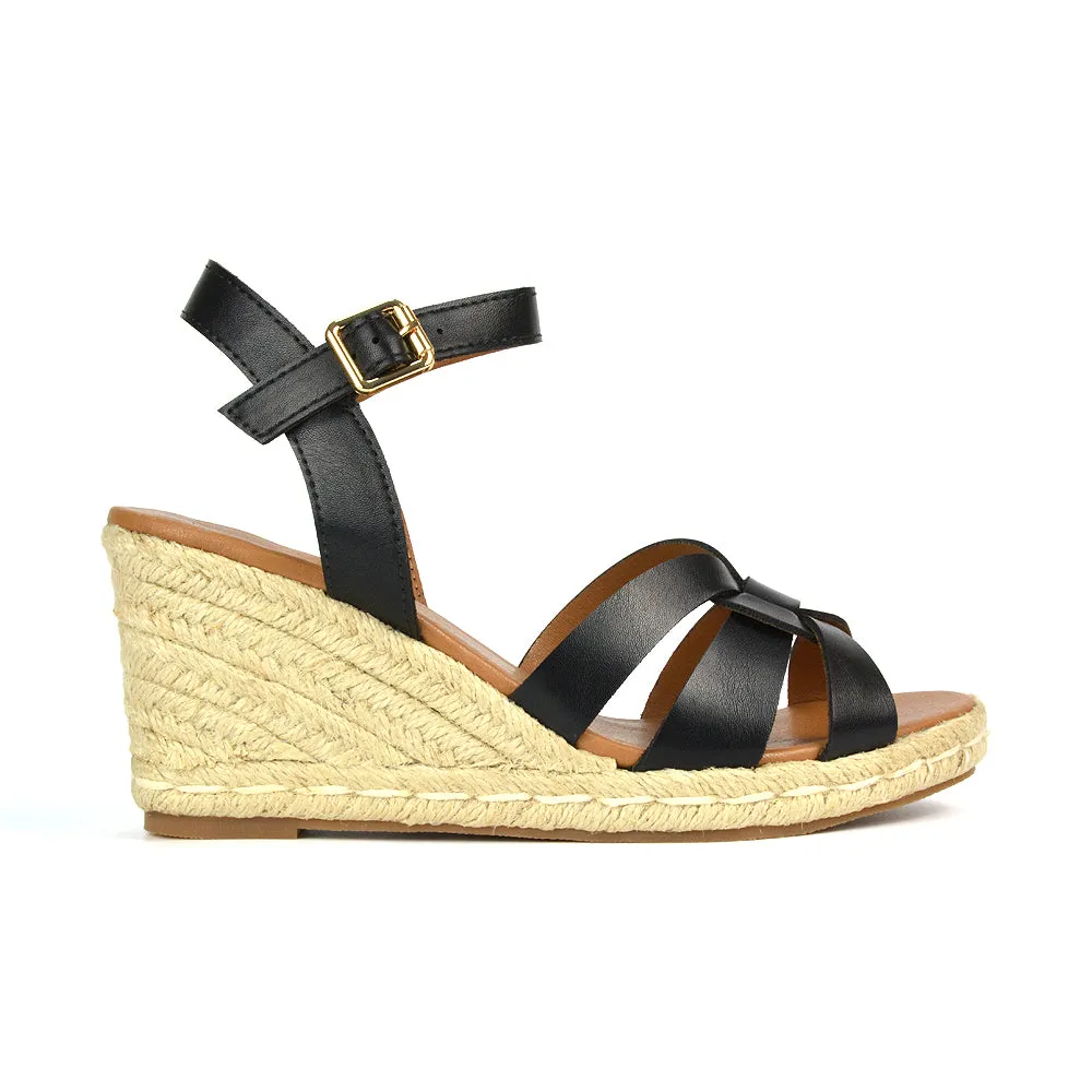 Kylie Wedge Heel Ankle Strap Espadrille Sandals in White