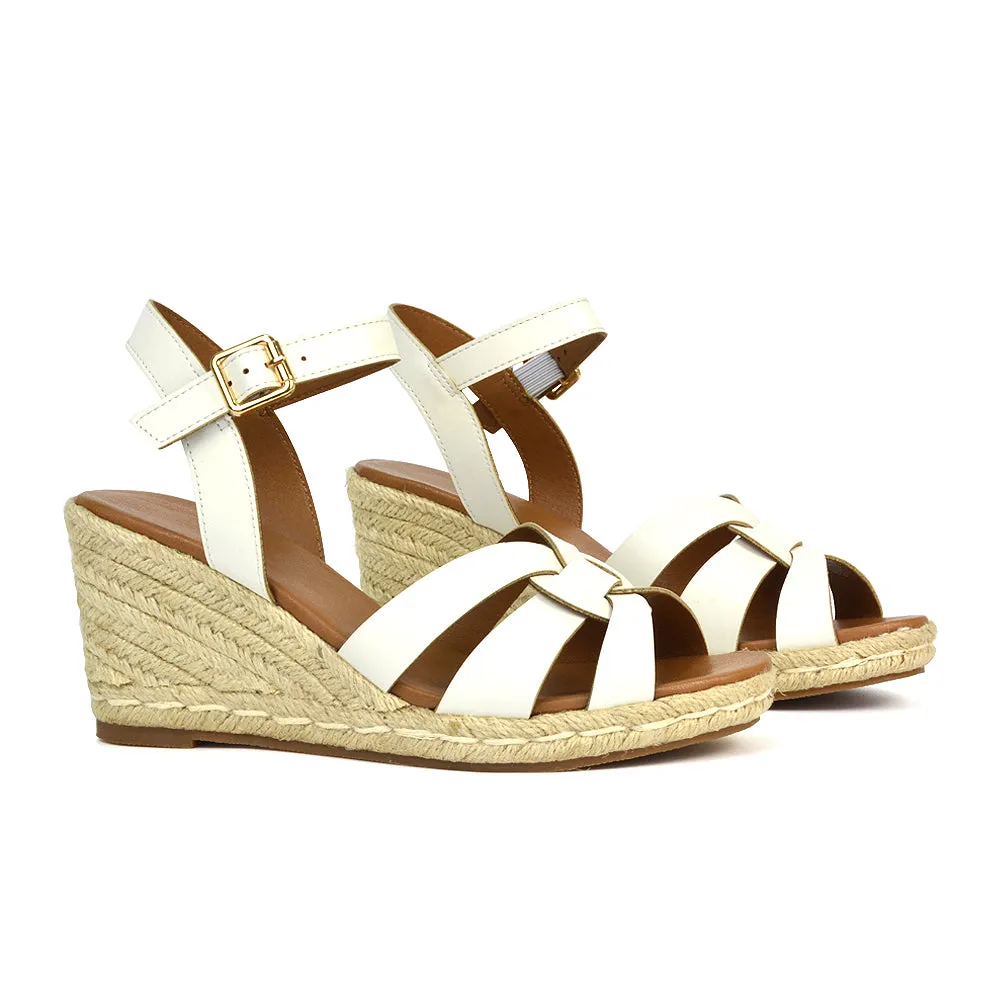 Kylie Wedge Heel Ankle Strap Espadrille Sandals in White