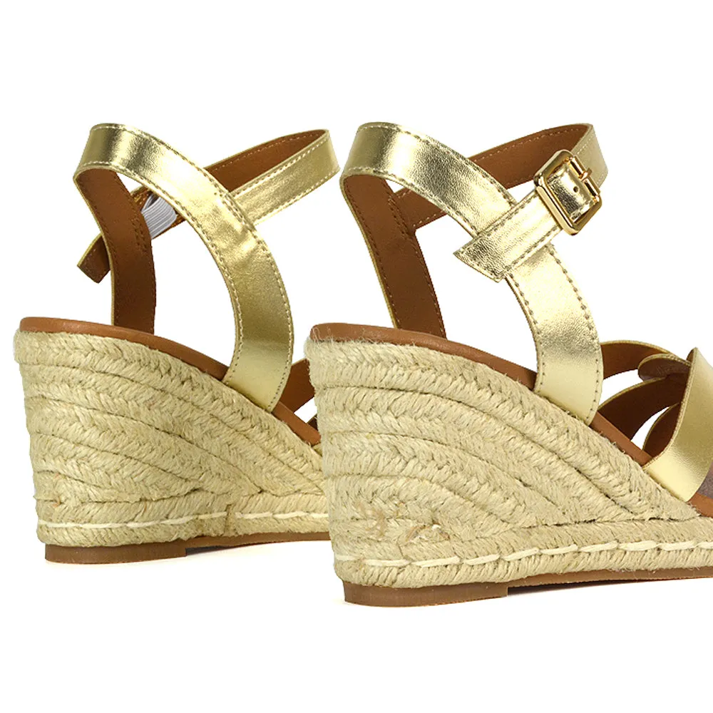Kylie Wedge Heel Ankle Strap Espadrille Sandals in White