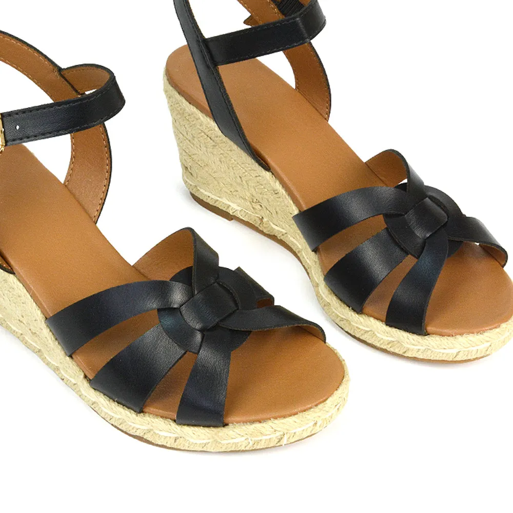 Kylie Wedge Heel Ankle Strap Espadrille Sandals in White