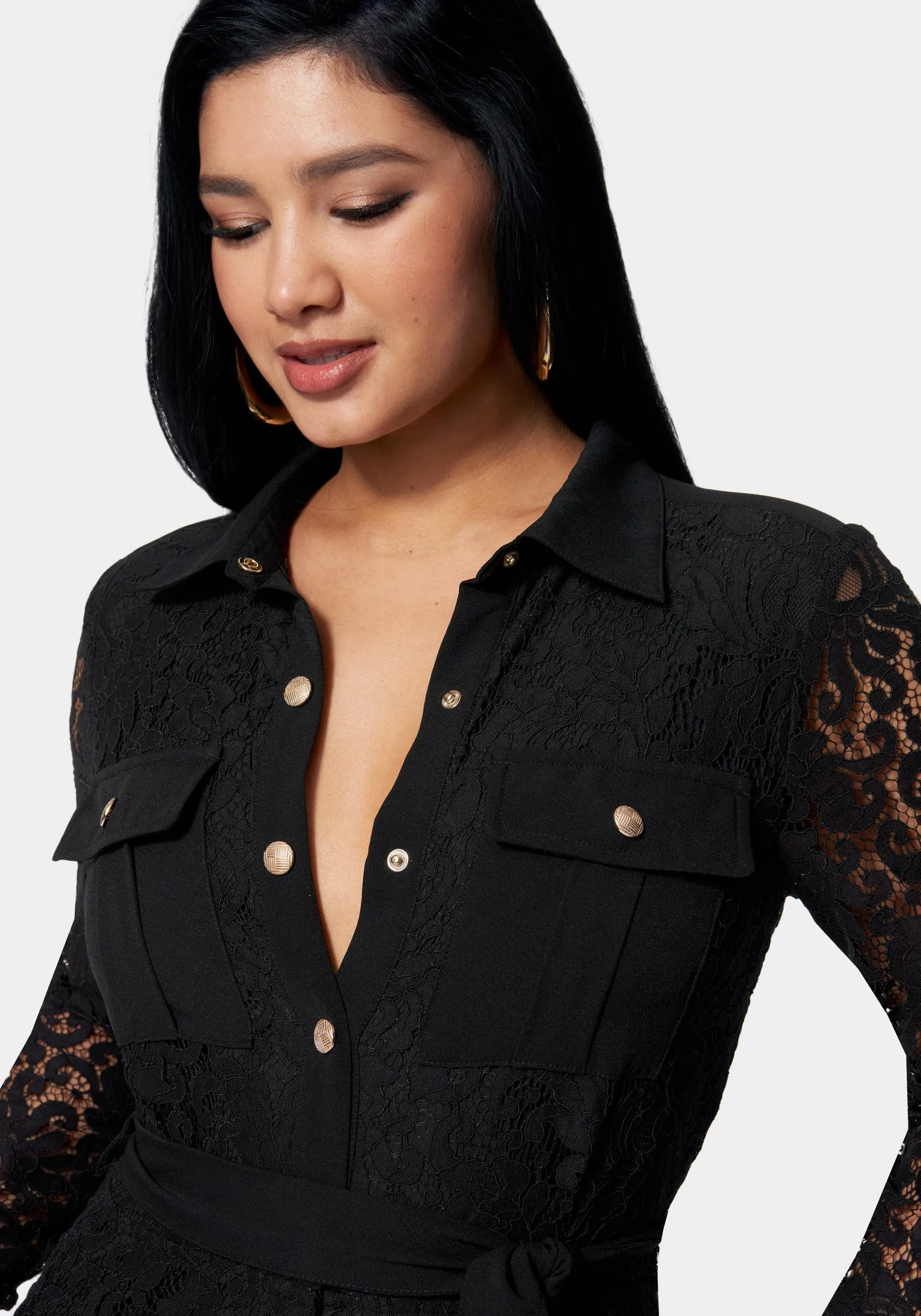 Lace Combo Belted Jumpsuit