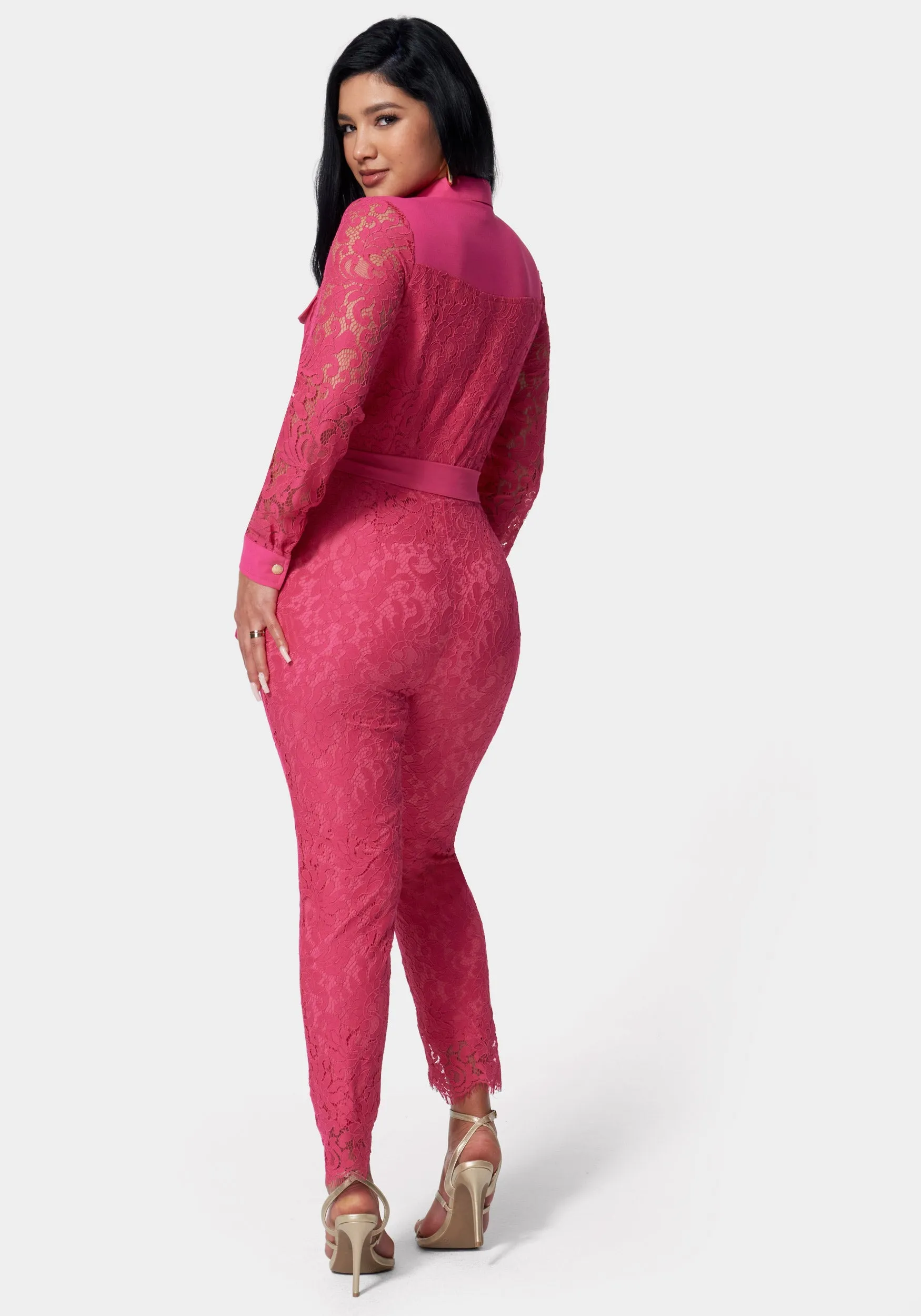 Lace Combo Belted Jumpsuit