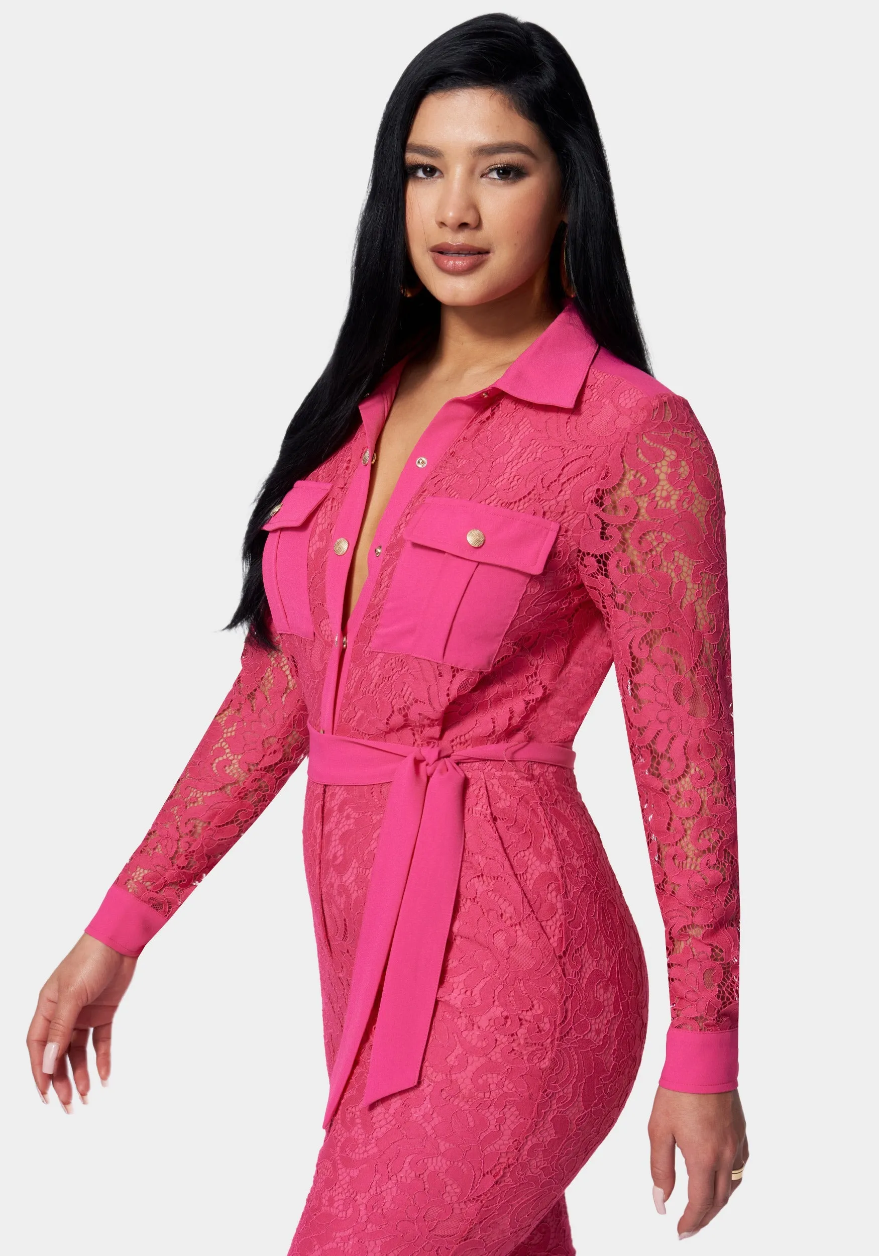 Lace Combo Belted Jumpsuit