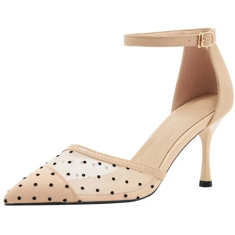 Lace Mesh Ankle Strap Heels For Petite Feet ES120