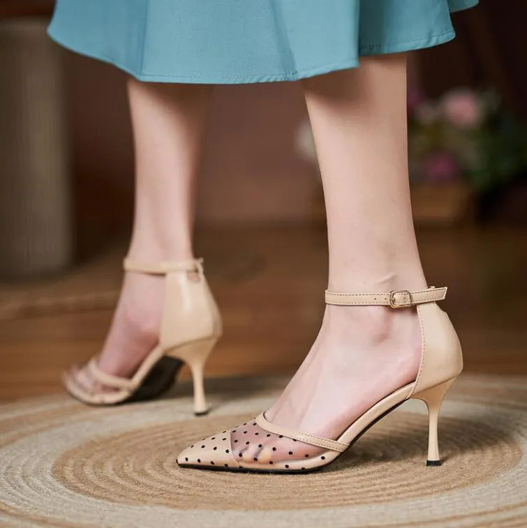 Lace Mesh Ankle Strap Heels For Petite Feet ES120