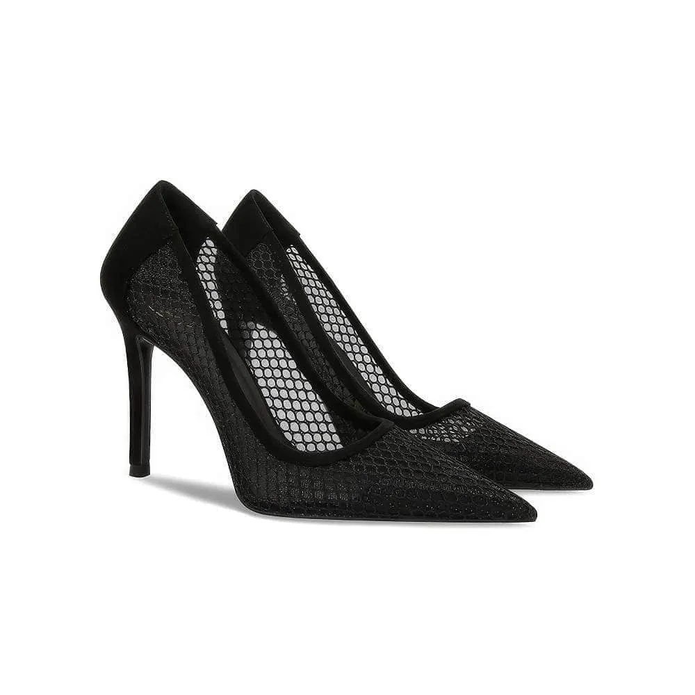 Lace Mesh Detailed Pointy Toe Stiletto Heels