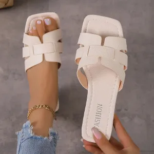 Ladies' fashionable casual flat sandals, versatile outdoor wear, flat slippers for wearing outside