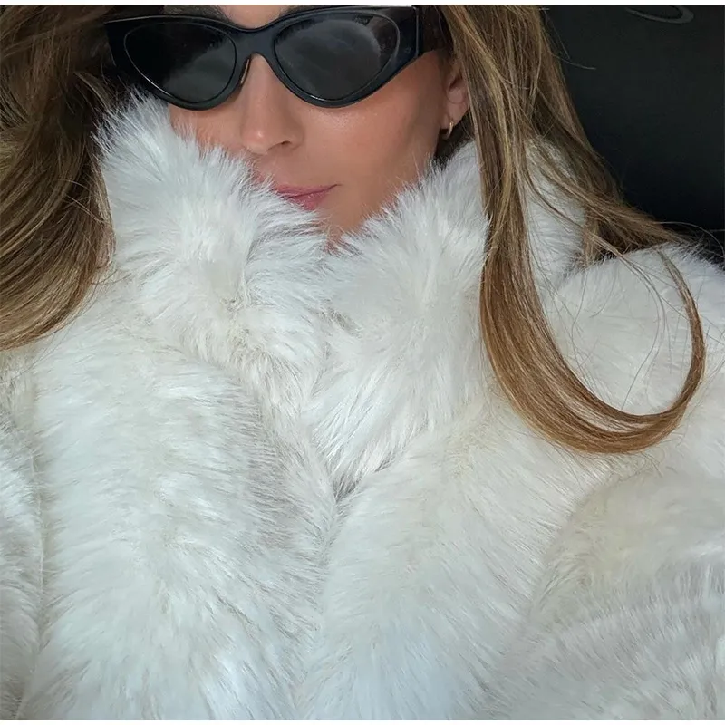 Ladies Off-White Cropped Faux Fur Bomber Jacket