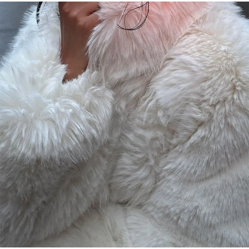 Ladies Off-White Cropped Faux Fur Bomber Jacket